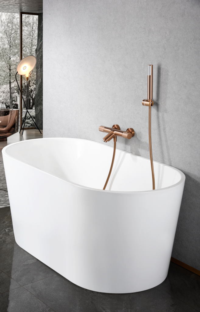 Grifería de baño y ducha termostática oro rosa cepillado serie Line — referencia BTD038-4ORC