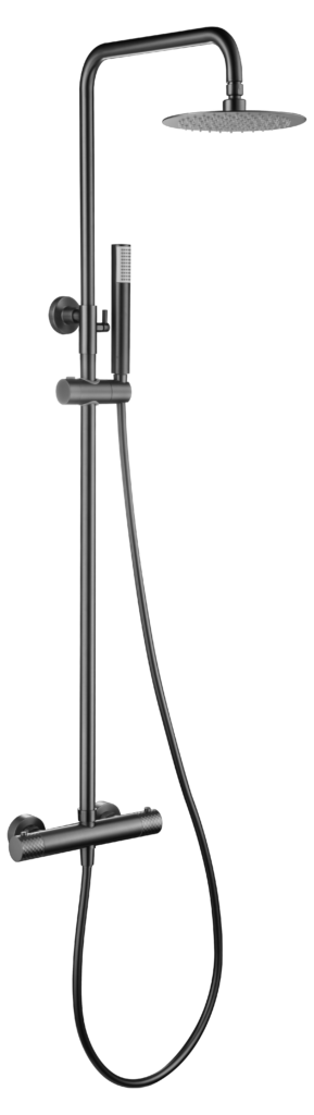 Barra de ducha termostática serie Génova en black gun metal — referencia IMEX BTG053/BGM