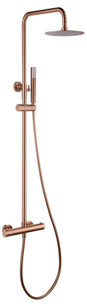 Barra de ducha termostática serie Génova en oro rosa cepillado — referencia IMEX BTG053/ORC