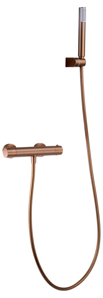 Grifería ducha termostático oro rosa cepillado serie Monza — referencia IMEX BTM039-5ORC