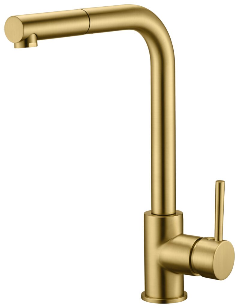 Grifería de cocina monomando extraíble oro cepillado serie Malta — referencia IMEX GCE006/OC