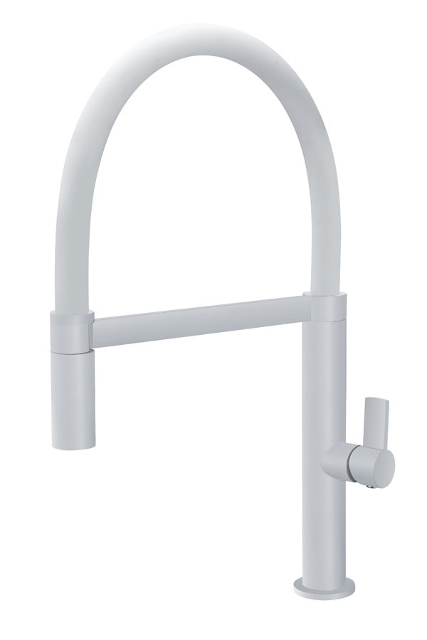 Grifería de cocina monomando flexible blanco mate serie Laos — referencia IMEX GCE014