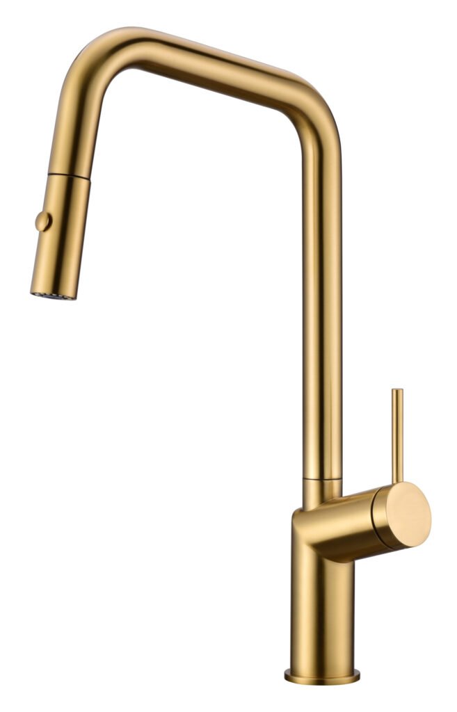 Grifería de cocina monomando extraíble oro cepillado serie Bonn — referencia IMEX GCE024/OC