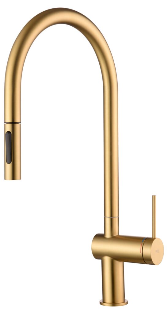 Grifería de cocina monomando extraíble oro cepillado serie Berna — referencia IMEX GCE026/OC