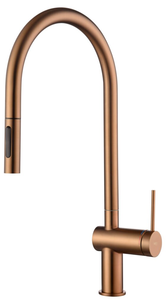 Grifería de cocina monomando extraíble oro rosa cepillado serie Berna — referencia IMEX GCE026/ORC