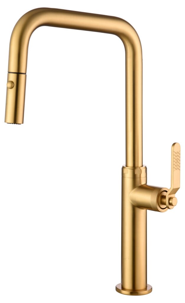 Grifería de cocina monomando extraíble oro cepillado serie Niza — referencia IMEX GCE027/OC