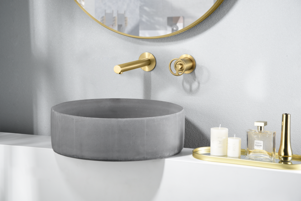 Grifo de lavabo empotrado monomando oro cepillado serie Olimpo — referencia IMEX GLC033/OC