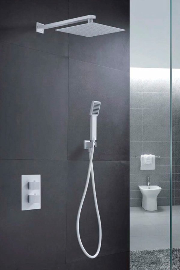 Conjunto de ducha empotrada termostática blanco mate serie Cies — referencia IMEX GPC009/BL