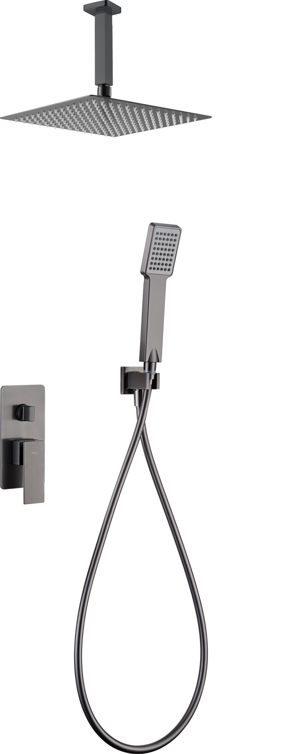 Conjunto de ducha monomando empotrado black gun metal serie Catania — referencia IMEX GPC061/BGM