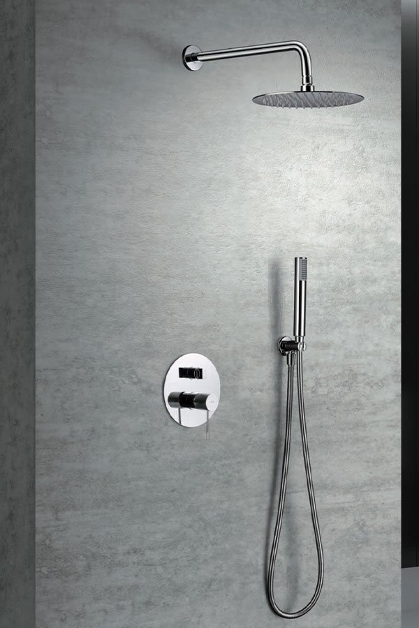 Conjunto de ducha monomando empotrado cromado serie Line — referencia IMEX GPD038