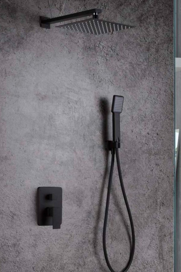Conjunto de ducha empotrada monomando negro mate serie Dublin — referencia IMEX GPE006/NG