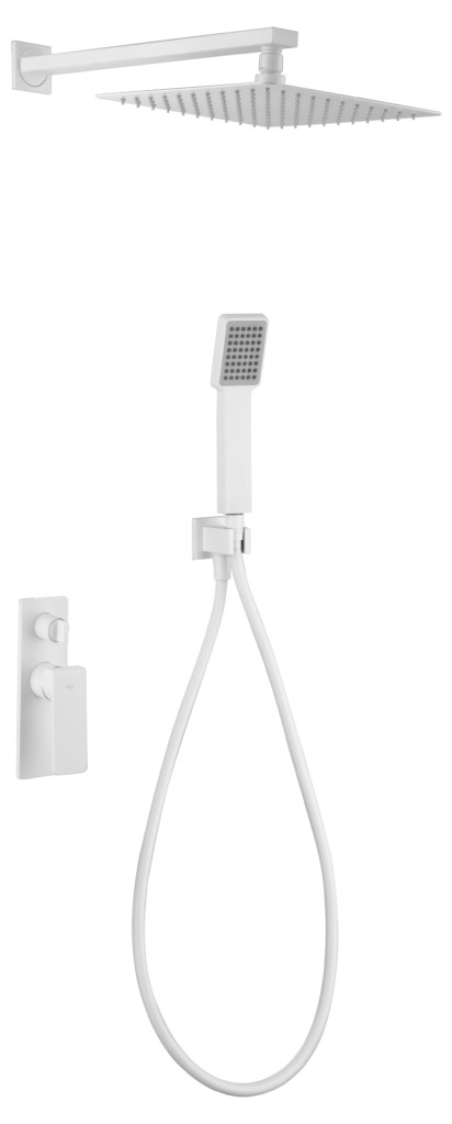 Conjunto de ducha monomando empotrado blanco mate serie Fiyi — referencia IMEX GPF016/BL