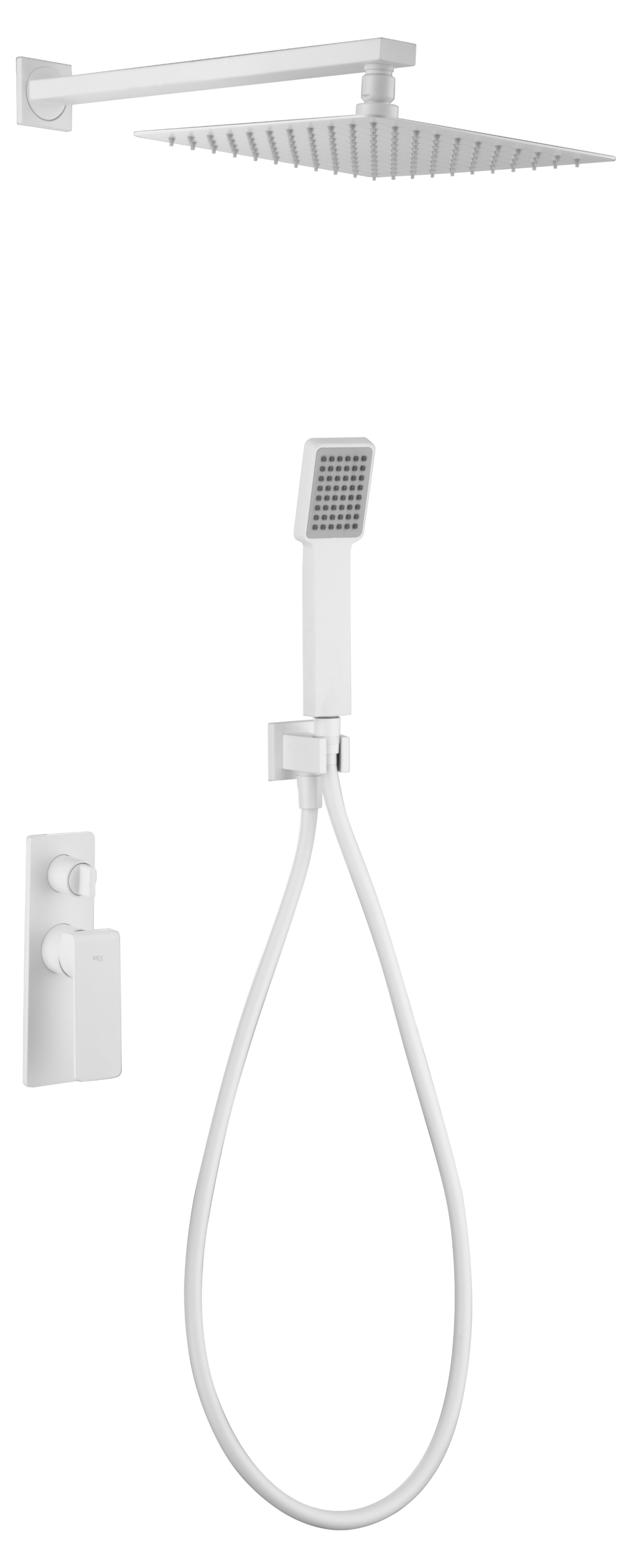 Conjunto de ducha monomando empotrado blanco mate serie Fiyi — referencia IMEX GPF016/BL