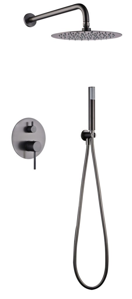 Conjunto de ducha monomando empotrado black gun metal serie Monza — referencia IMEX GPM039/BGM