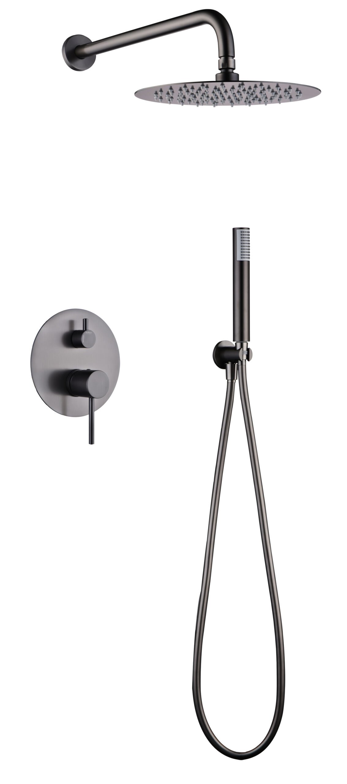Conjunto de ducha monomando empotrado black gun metal serie Monza — referencia IMEX GPM039/BGM
