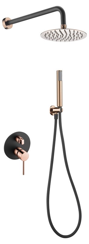 Conjunto ducha monomando empotrado negro oro rosa serie Milos — referencia IMEX GPMS045/NOR