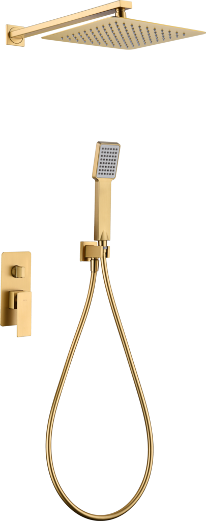 Conjunto de ducha monomando empotrado oro cepillado serie Pisa — referencia IMEX GPP048/OC