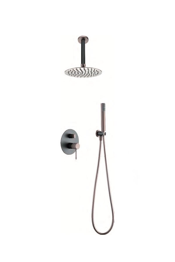 Conjunto de ducha monomando empotrado gris mate/ champagne serie Top — referencia IMEX GPQ038/GC