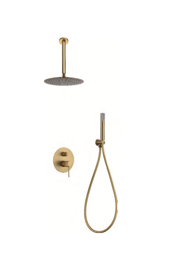 Conjunto de ducha monomando empotrado oro cepillado serie Top — referencia IMEX GPQ038/OC