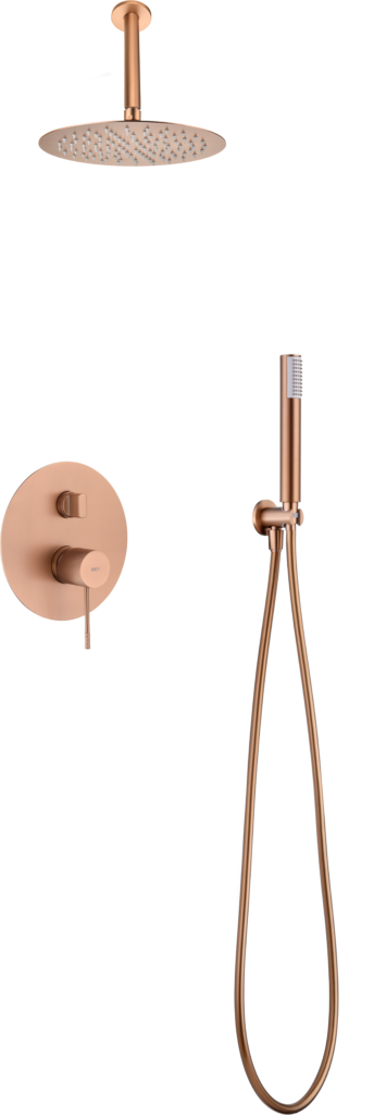 Conjunto de ducha monomando empotrado oro rosa cepillado serie Top — referencia GPQ038/ORC