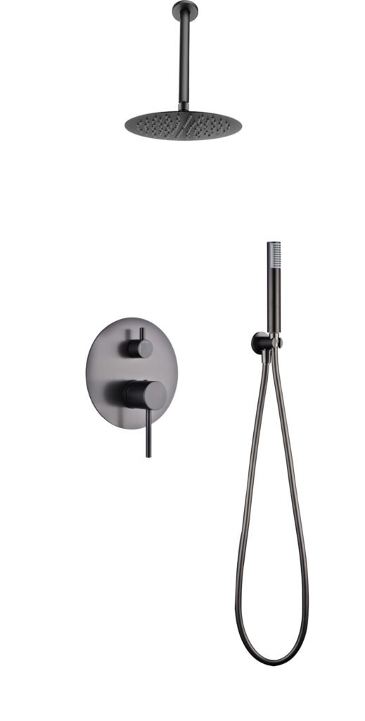 Conjunto de ducha monomando empotrado black gun metal serie Tívoli — referencia IMEX GPT039/BGM