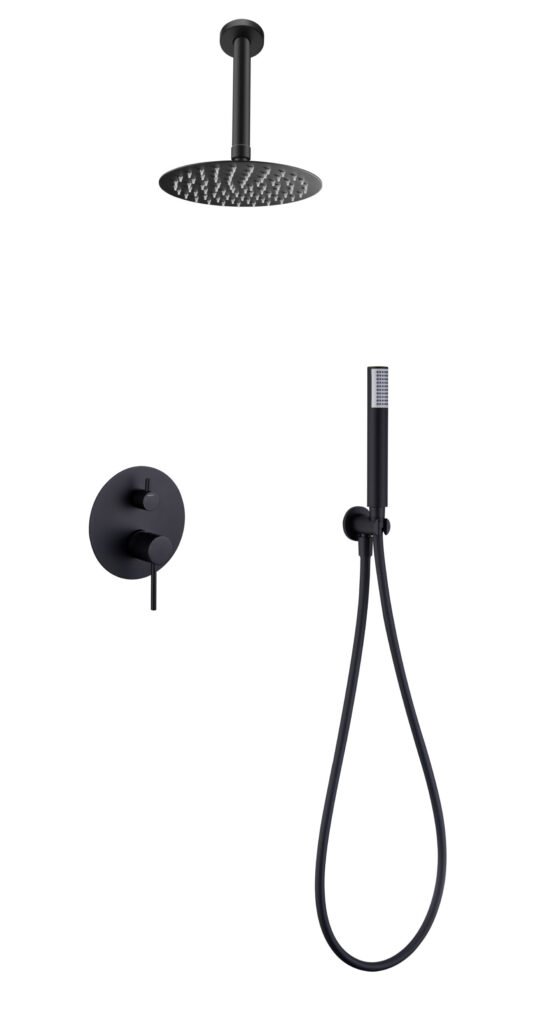 Conjunto de ducha monomando empotrado negro mate serie Tívoli — referencia IMEX GPT039/NG