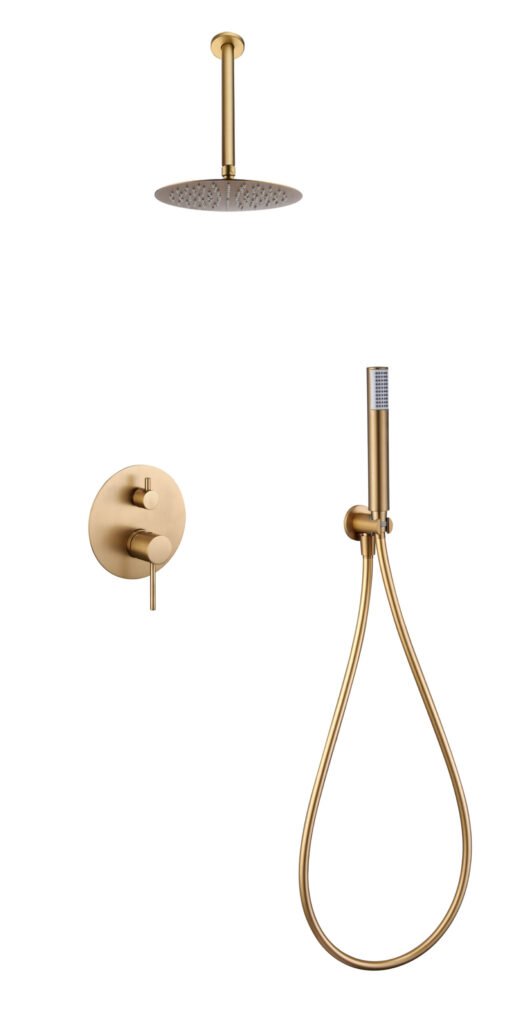 Conjunto de ducha monomando empotrado oro cepillado serie Tívoli — referencia IMEX GPT039/OC