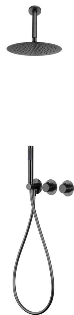 Conjunto de ducha empotrado termostático black gun metal serie Breda — referencia IMEX GTB056/BGM