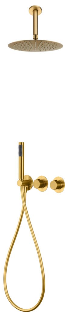 Conjunto de ducha empotrado termostático oro cepillado serie Breda — referencia IMEX GTB056/OC