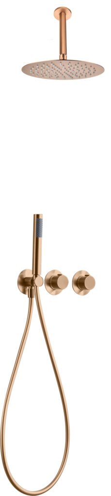 Conjunto de ducha empotrado termostático oro rosa cepillado serie Breda — referencia IMEX GTB056/ORC