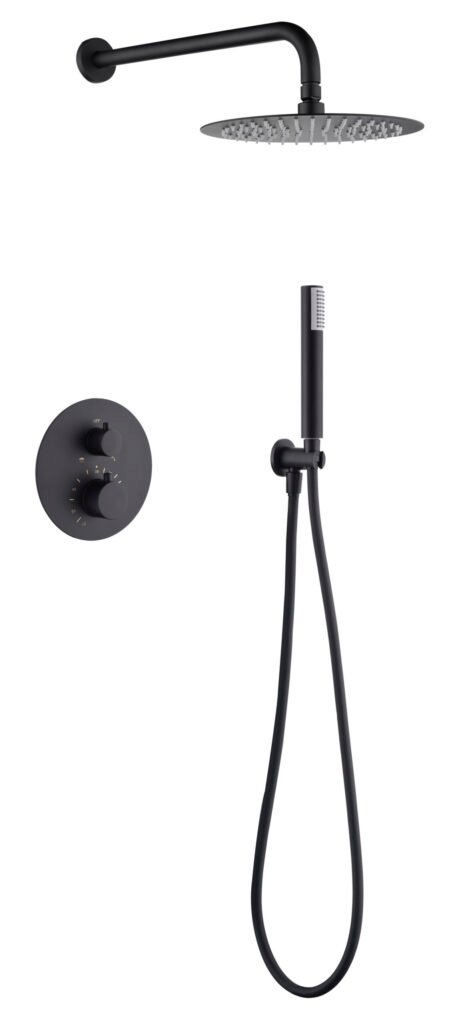 Conjunto de ducha termostático empotrado negro mate serie Monza — referencia IMEX GTM039/NG
