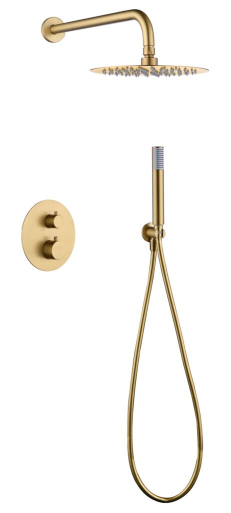 Conjunto de ducha termostático empotrado oro cepillado serie Monza — referencia IMEX GTM039/OC