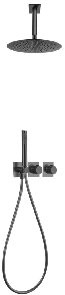 Conjunto de ducha empotrado termostático black gun metal serie Nepal — referencia IMEX GTN062/BGM