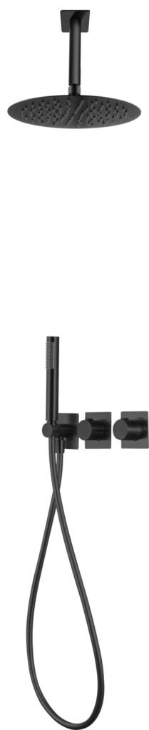 Conjunto de ducha empotrado termostático negro mate serie Nepal — referencia IMEX GTN062/NG