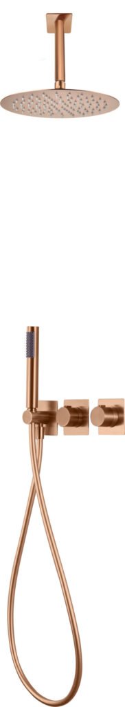 Conjunto de ducha empotrado termostático oro rosa cepillado serie Nepal — referencia IMEX GTN062/ORC