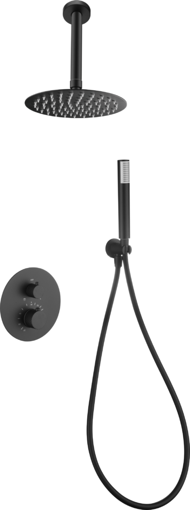 Conjunto de ducha empotrado termostático serie Piamonte en negro mate — referencia IMEX GTP059/NG