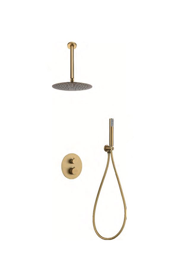 Conjunto de ducha termostática empotrado oro cepillado serie Top — referencia IMEX GTQ038/OC