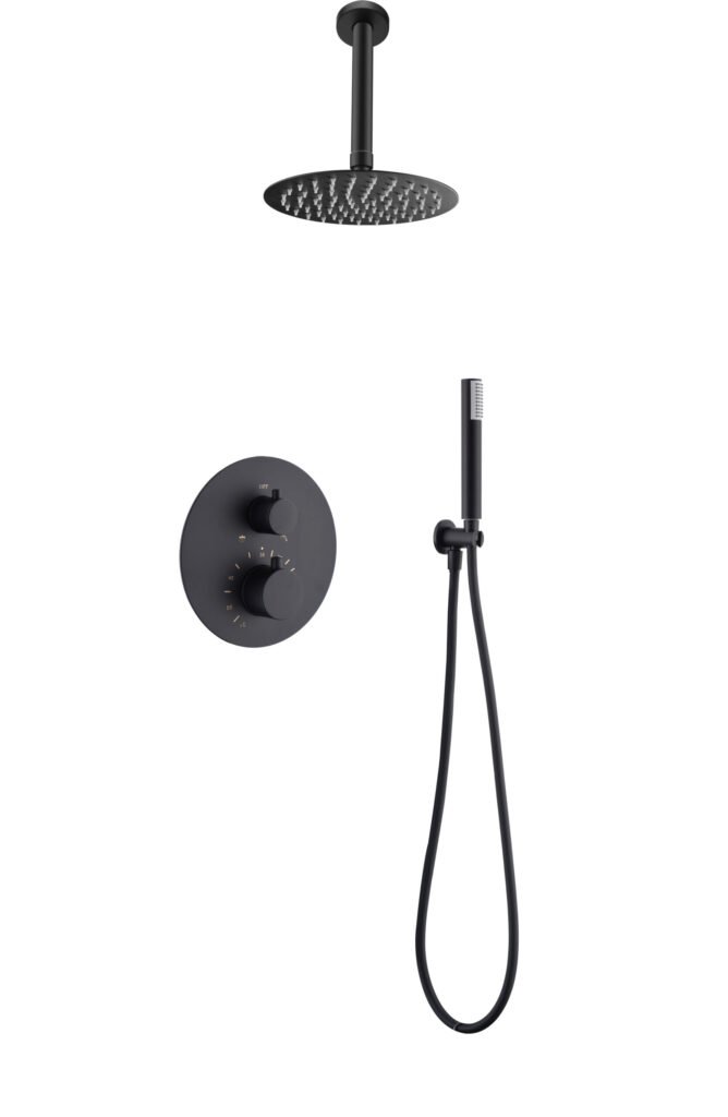 Conjunto de ducha termostático empotrado negro mate serie Tívoli — referencia IMEX GTT039/NG
