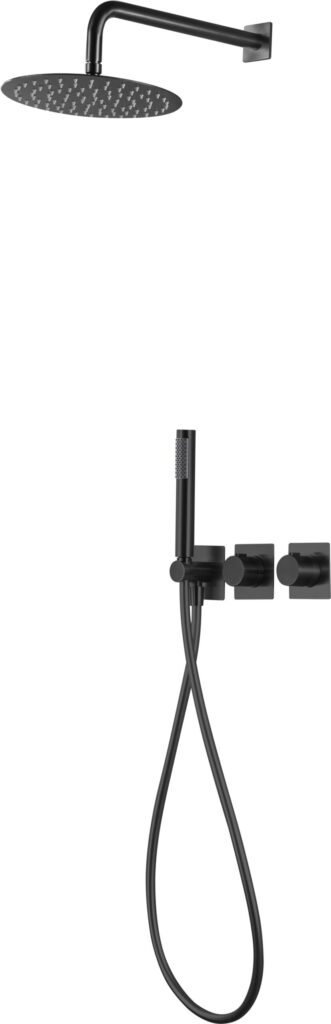 Conjunto de ducha empotrado termostático negro mate serie Tibet — referencia IMEX GTT054/NG