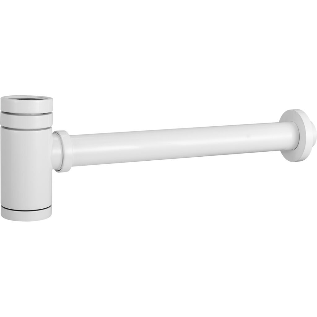 Sifón visto en blanco mate redondo con bote sifónico SCL002/BL — referencia IMEX SCL002/BL