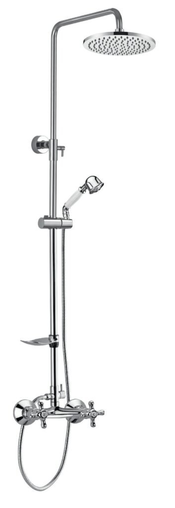 Columna bimando extensible Clasic Cromo de Griferías Nova con rociador circular y teleducha