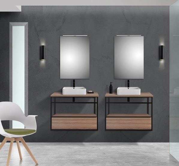 Conjunto MT-2, acabado Estructura negra / Roble; ambientación con dos composiciones, la oferta es una