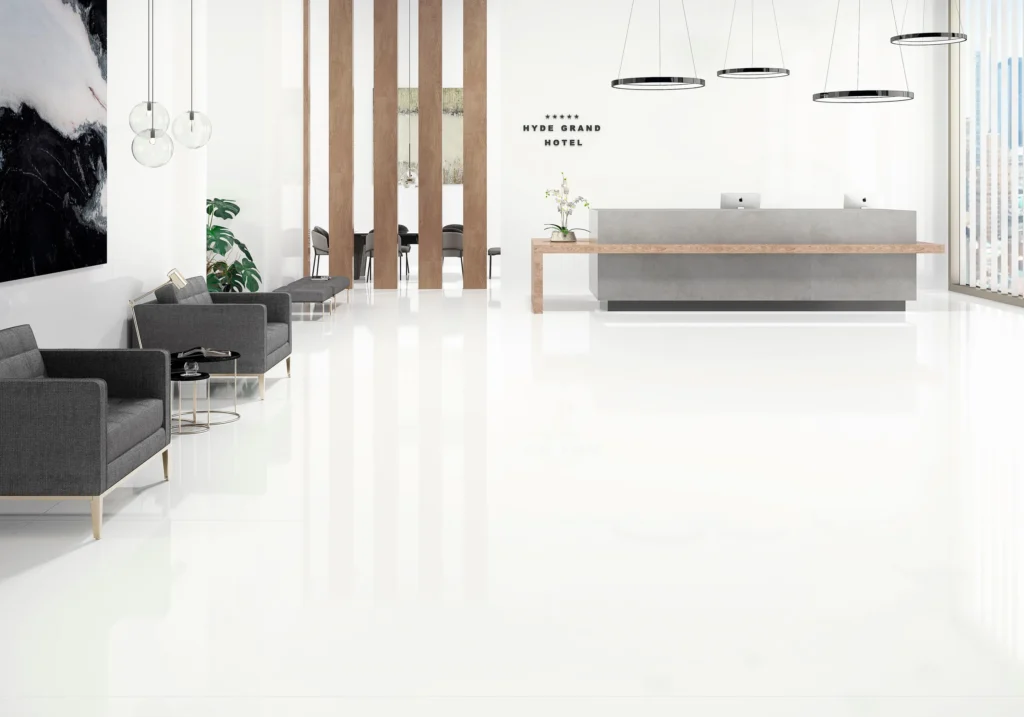 Porcelánico XXL Blanco Pulido de BALDOCER — escena de ambiente ilustrativa