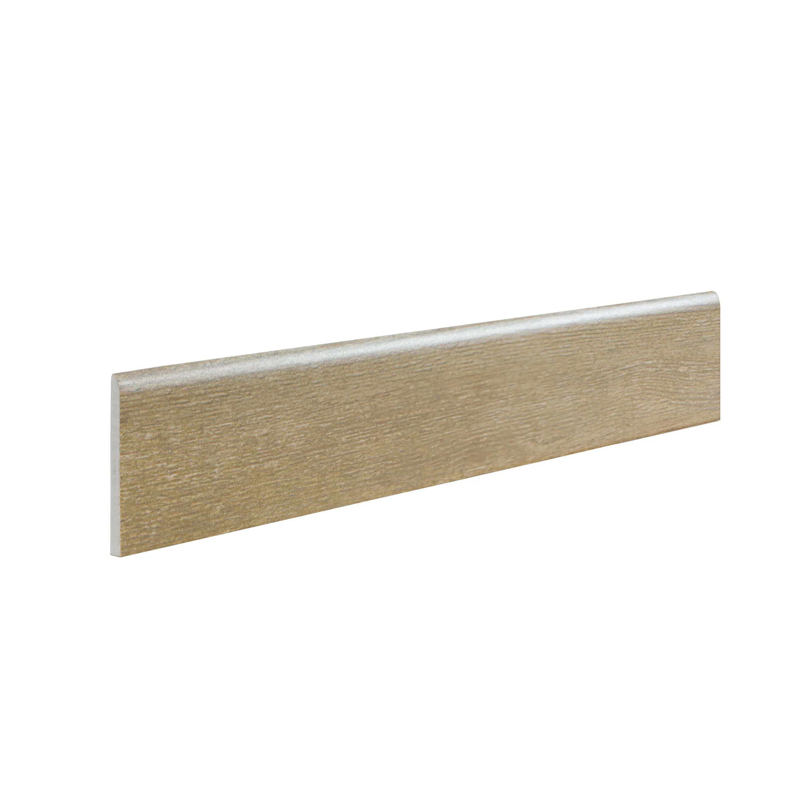 Rodapié cerámico Madera Greige 8 × 45 cm · pieza en perspectiva