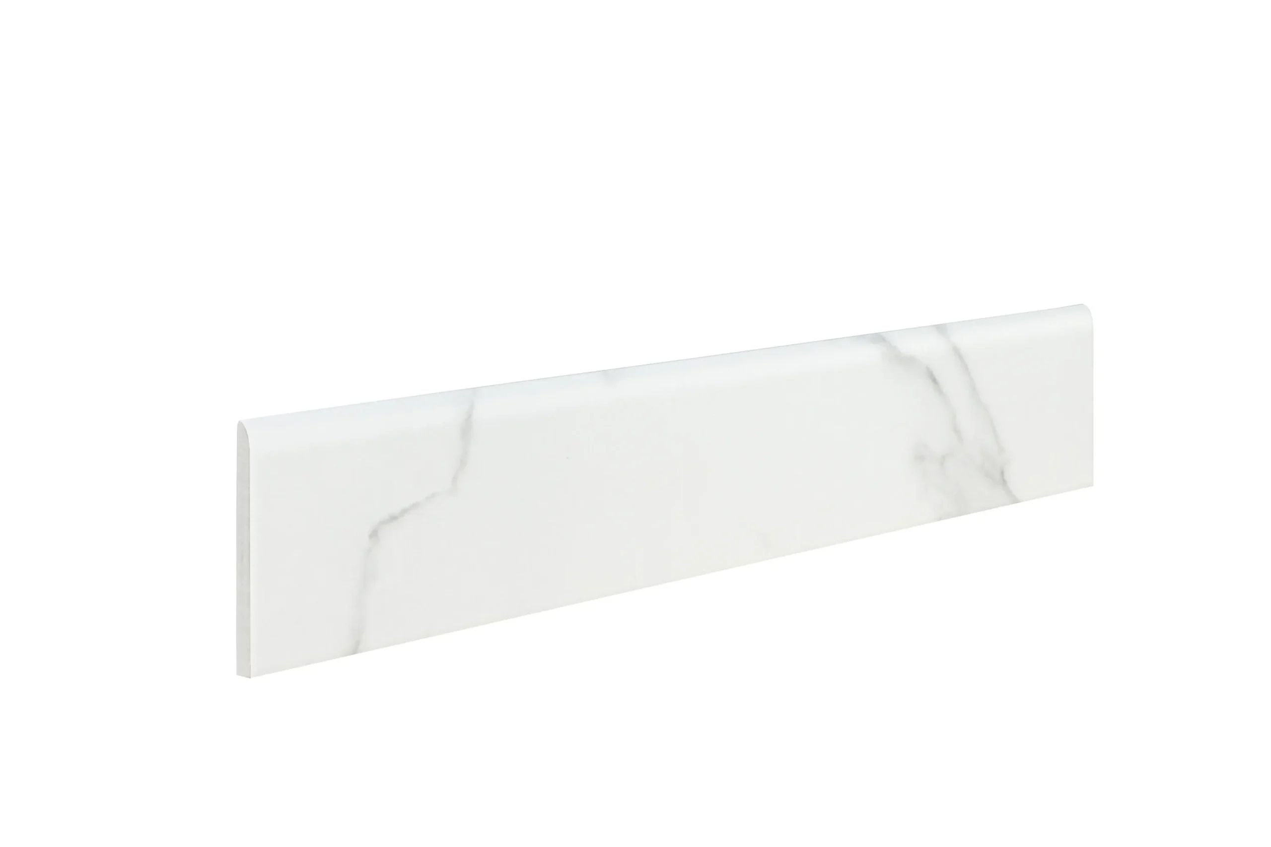 Rodapié cerámico Mármol Blanco Mate 8 × 45 cm · pieza en perspectiva