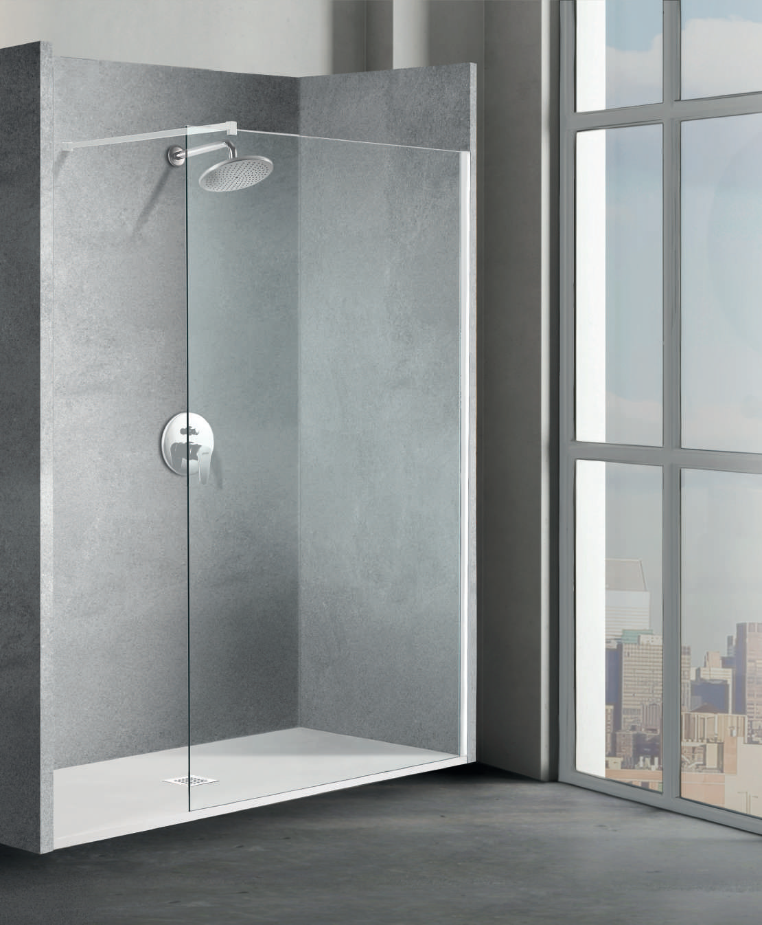 Mampara fija de ducha SET de 195 cm con perfil blanco mate y vidrio transparente