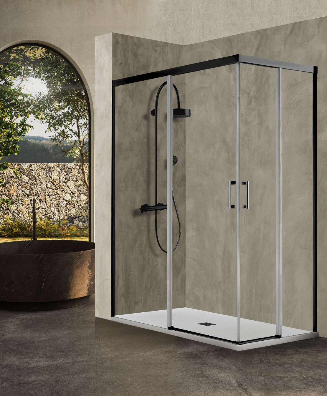 Mampara angular de ducha ST-4 de 195 cm, acabado negro y vidrio transparente