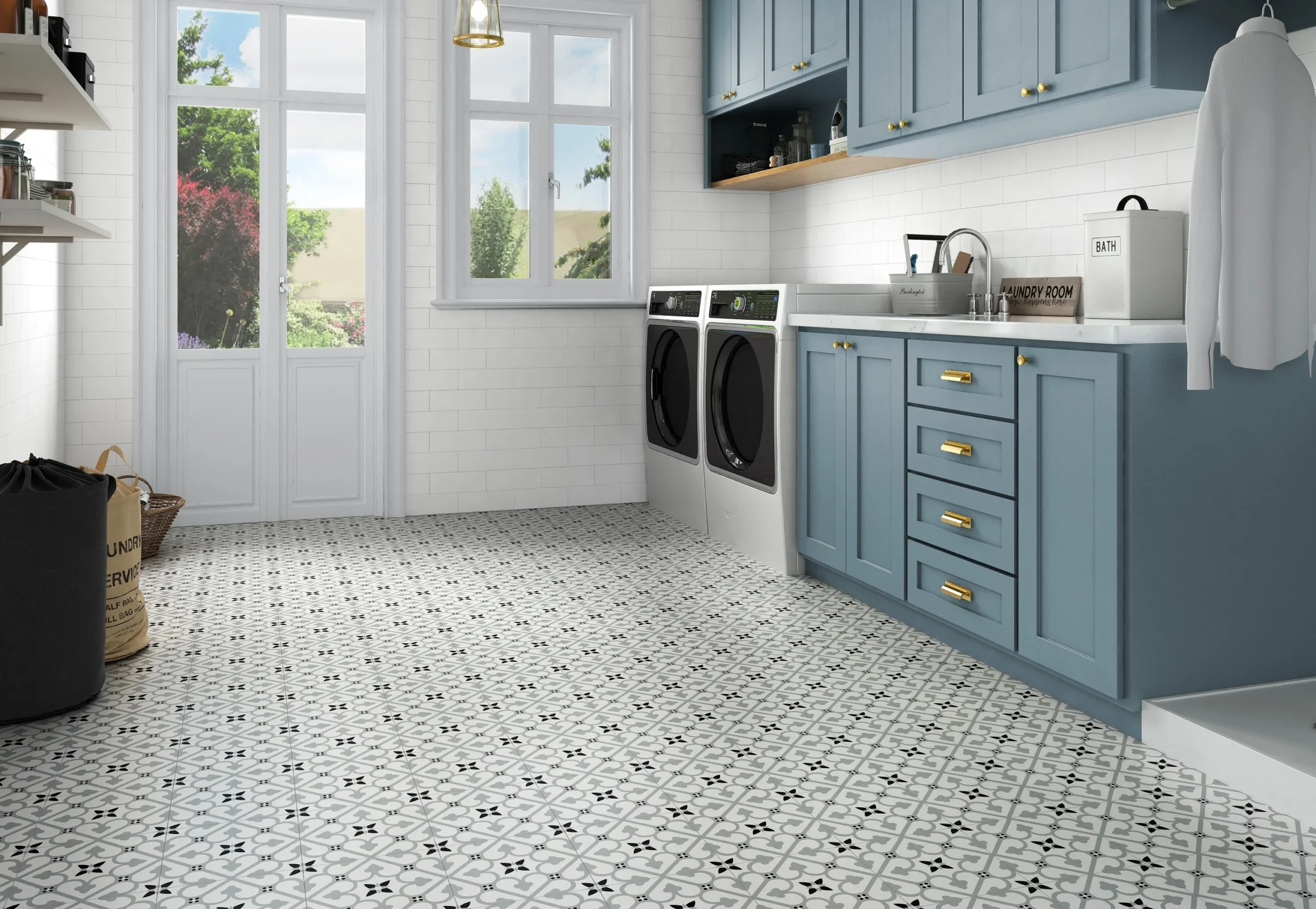Suelo porcelánico Brighton 45 × 45 cm · ambiente de lavadero