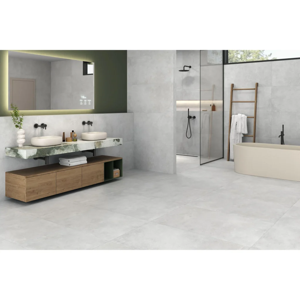 Suelo porcelánico Dayson Soft Pearl 60 × 120 cm · ambiente interior