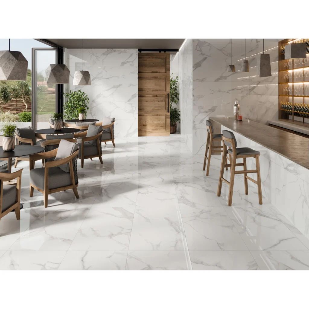 Suelo porcelánico Eternity White Pulido 59 × 119 cm · ambiente